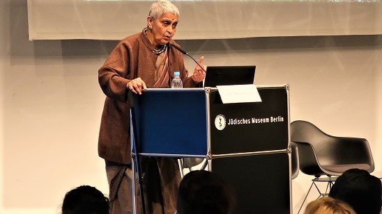 Gayatri Chakraborty Spivak, delivering her keynote address at the Berlin Conference on Rohingya Genocide, The Jewish Museum of Berlin, Germany, February 2018.