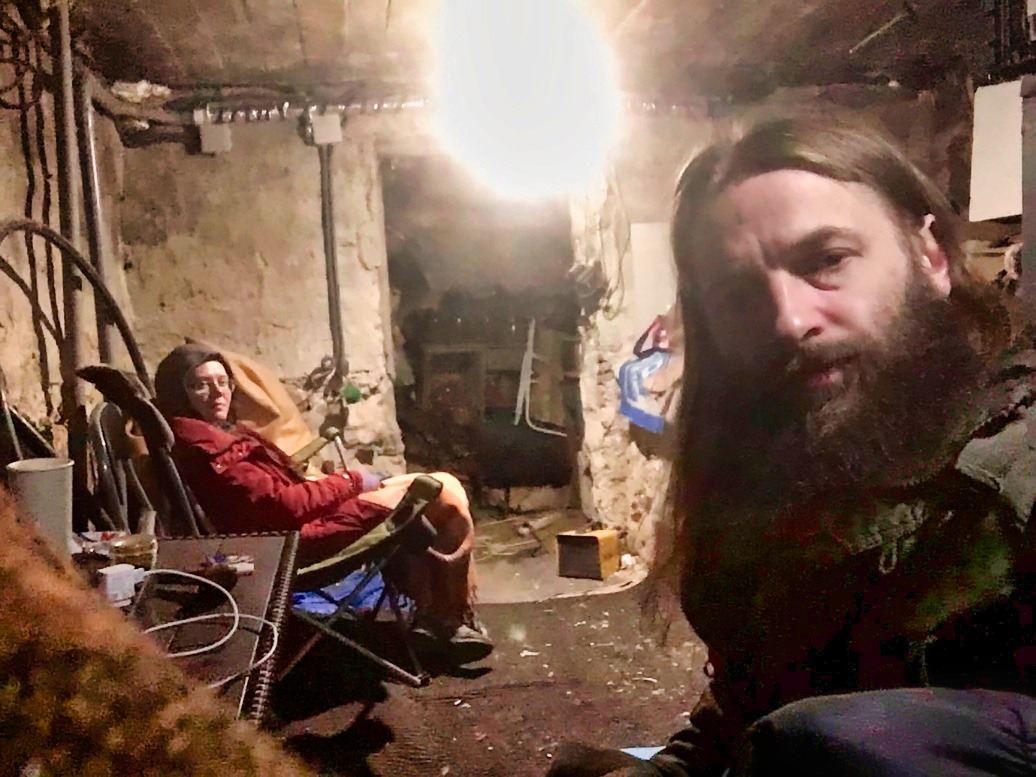 Petro and his wife hiding in the basement of their home, as their country came under siege, March 2022