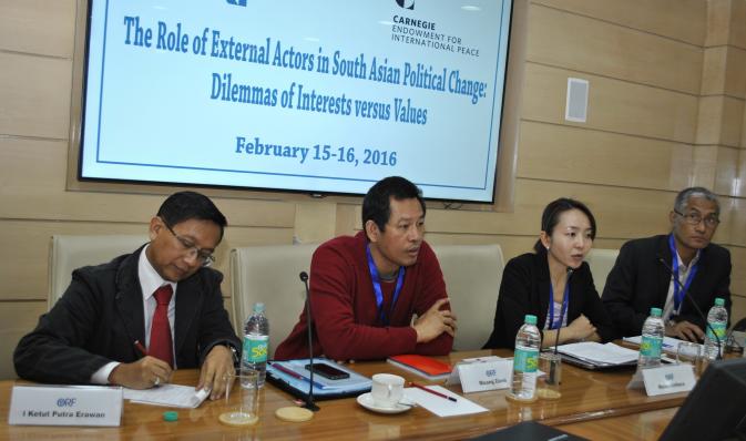 Zarni on the Burma panel in Delhi Feb 2016 with Aung Naing Oo