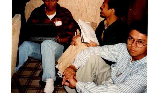 Zarni working in the back of a conf in New York 1997